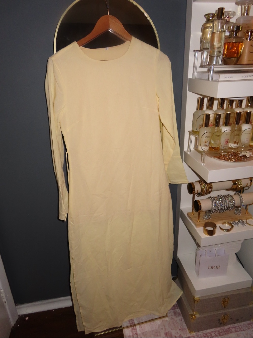 Yellow Linen Maxi Dress with Tie-Back Waist | Size S | NWOT